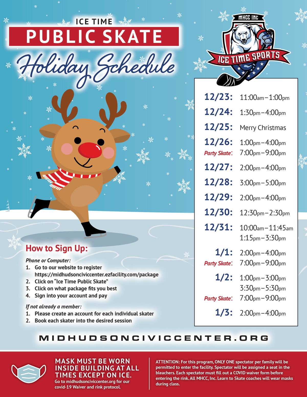 Ice Time Public Skate Holiday Schedule